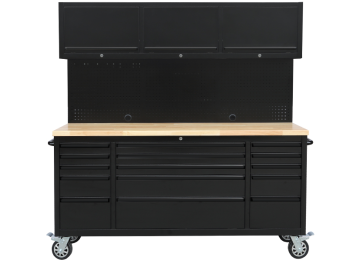 MOBILE WORKSTATION WITH OVERHEAD CABINETS - 15 DRAWERS - BLACK