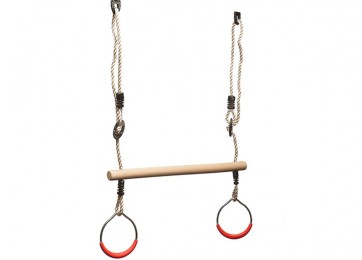 KIDS PLAY WOODEN TRAPEZE W/ RED RINGS